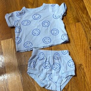 Blue Smiley Face Baby Outfit
